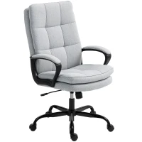 HOMCOM Double Padded Linen-Look Office Chair - Light Grey(m-11)