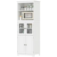 HOMCOM Armário de Cozinha com 2 Portas de Vidro Temperado 2 Prateleiras Abertas e Armário com Prateleira Ajustável 60x30x162 cm Branco(m-11)