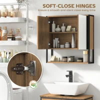 HOMCOM Bathroom Mirror Cabinet with Soft-Close Doors and Adjustable Shelf - Natural Wood Finish(m-5)