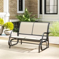 Outsunny Panchina a Dondolo da Giardino a 2 Posti in Metallo e Tessuto a Rete Traspirante, 120x70x85cm, Beige(m-9)