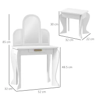 HOMCOM Kids Dressing Table Set, with Mirror and Drawer - White(m-3)