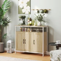 HOMCOM Buffet, meuble de rangement avec 3 portes, compartiment ouvert et 4 étagères réglables, 100 x 35 x 88 cm, bois naturel(m-7)