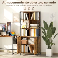 HOMCOM Estantería de Libros con 6 Compartimentos Abiertos y Estante Ajustable para Salón Oficina 75x34x172 cm Marrón Rústico(m-4)