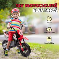 AIYAPLAY Motocicletă Electrică pentru Copii 3-6 Ani cu 2 Motoare și Accelerație Manuală, 2,4-5km/h, 107x56x70 cm, Roșu(m-6)