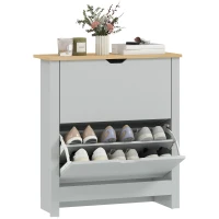HOMCOM Slim Shoe Cabinet, Narrow Shoe Cupboard with 2 Flip Drawers, Adjustable Shelves for 12 Pairs of Shoes, Light Grey(m-10)
