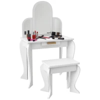 HOMCOM Kids Dressing Table Set, with Mirror and Drawer - White(m-10)