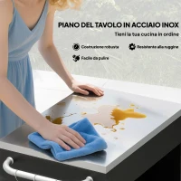 HOMCOM Carrello da Cucina in Acciaio Inox con Armadietto Contenitore e 6 Ganci, 86x50x86.5 cm, Nero(m-4)