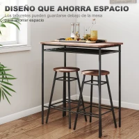 HOMCOM Mesa Alta de Cocina con 2 Taburetes Industrial Estante Abierto Reposapiés Ahorro de Espacio para Espacios Reducidos(m-4)