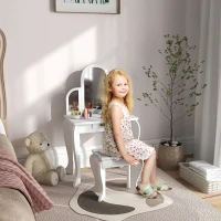HOMCOM Kids Dressing Table Set, with Mirror and Drawer - White(m-2)