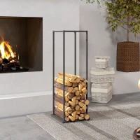 Outsunny Suporte para Lenha Metálico para Lareira com Base Elevada Capacidade de 100 kg 33x33x110 cm Preto(m-8)