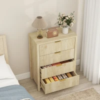 HOMCOM Cassettiera con 4 Cassetti Scanalati e Maniglie Dorate, 70x38x93 cm, Legno Naturale(m-7)