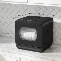 HOMCOM Table Top Dishwasher with Built-in 6L Water Tank, Mini Countertop Dishwasher with 6 Programs, 4 Place Settings, Black(m-3)