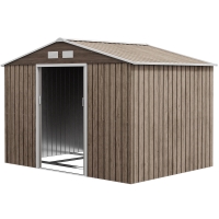 Outsunny Abri de jardin 5,4 m² 2,77 x 1,95 x 1,92 m kit de fondation porte coulissante ventilations acier galvanisé, marron clair
