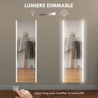 HOMCOM Miroir rectangulaire sur pied intégral pleine longueur avec éclairage LED à poser ou mural 150 x 50 cm blanc(m-5)