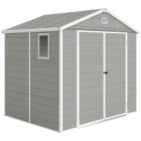 Outsunny 7.9ft x 6.2ft Aluminium Frame Rust Resistance Waterproof Shed, with Galvanised Foundation - Light Grey(m-1)