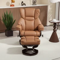 HOMCOM Faux Leather Reclining Chair and Footstool - Brown(m-8)