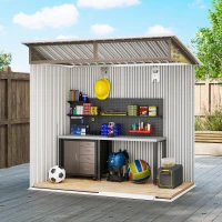 Outsunny Abrigo de Jardim 1,9m² 195x122x182 cm com Base Reforçada (Chão NÃO Incluído) Porta Corredera Janelas Abrigo de Ferramentas Marrom Claro(m-5)