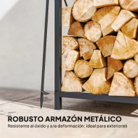Outsunny Estante de Leña Metálico de Chimenea Soporte para Leña de 2 Niveles con 4 Herramientas Ganchos 34x30x80 cm Negro(m-7)