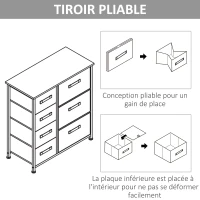 HOMCOM Commode 7 tiroirs en tissu, chiffonnier, meuble de rangement moderne, cadre en acier, 63,5 x 30 x 71 cm, gris(m-6)