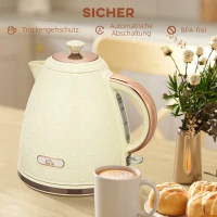 HOMCOM Wasserkocher, 2200W, Sichtfenster, Filter, Schnellkocher, Beige(m-6)