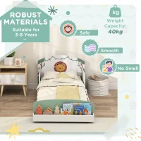 AIYAPLAY Toddler Bed with Storage, Guardrails, Lion Design, for Ages 3-8 Years, Fits 140 x 70cm Mattress, Green(m-7)