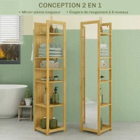 HOMCOM Meuble colonne de salle de bain à 6 niveaux en bambou avec miroir, 6 étagères, naturel, 35L x 35l x 168H cm(m-4)