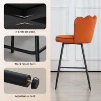 HOMCOM Set of Two Velvet-Feel Lotus Bar Stools - Orange(m-6)