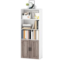 HOMCOM Estantería para Libros Estrecha Librería con Puertas Estantes Abiertos y Armario 60x30x149,5 cm Blanco y Marrón(m-11)