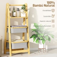 HOMCOM Estantería para Baño Plegable de Bambú con 2 Cestos para Ropa Sucia Estante Abierto Gris(m-5)