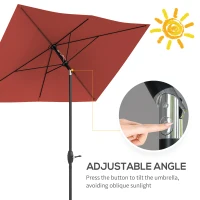 Outsunny 2 x 3(m) Garden Parasol Umbrella, Rectangular Outdoor Market Umbrella Sun Shade with Crank & Push Button Tilt, 6 Ribs, Aluminium Pole, Wine Red(m-4)