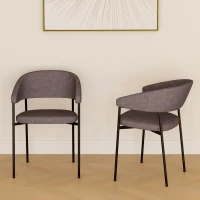 HOMCOM Set 2 Sedie da Pranzo Imbottite e Monoblocco, in Tessuto Effetto Lino e Acciaio, 59x56x78 cm, Marrone(m-7)