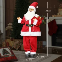 HOMCOM Figurine de Père Noël, debout de Père Noël, commande vocale, lumières LED scintillantes, bras pliables, 120 cm, rouge(m-3)