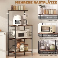 HOMCOM Keukenkast, 4-laags ontwerp, werkblad, 8 haken, metalen buizen, Bruin+Zwart(m-4)