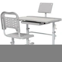 ZONEKIZ Conjunto de Secretária e Cadeira para Crianças com Altura Ajustável e Ângulo da Mesa Ajustável 80x49,5x82-104 cm Cinza e Branco(m-10)