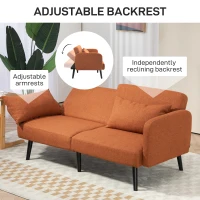 HOMCOM Canapea Pat cu Brațe și Spătar Reglabile și 2 Pernițe, Canapea 3 Locuri, 170x83x80 cm, Maro(m-6)