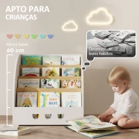 AIYAPLAY Estante Infantil para Brinquedos Organizador de Brinquedos de 4 Níveis com Compartimento Oculto  60x53x60 cm Branco e Madeira(m-4)