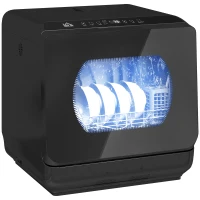 HOMCOM Table Top Dishwasher with Built-in 6L Water Tank, Mini Countertop Dishwasher with 6 Programs, 4 Place Settings, Black(m-10)