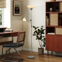 HOMCOM LED Floor Lamp for Living Room, 180cm Tall Standing Lamp, Mother and Child Uplighter with Adjustable Gooseneck, 3000K/4500K/6500K Colour Temperatures, Silver Tone(m-8)