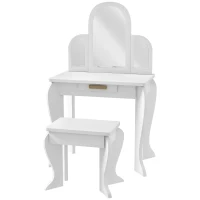 HOMCOM Kids Dressing Table Set, with Mirror and Drawer - White(m-11)