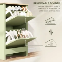 HOMCOM Slim Shoe Cabinet, Narrow Shoe Cupboard with 2 Flip Drawers, Adjustable Shelves for 12 Pairs of Shoes, Green(m-6)