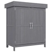 Outsunny Armadio da Giardino a 2 Ripiani in Legno di Abete con Tetto Apribile, 74x43x88 cm, Grigio Scuro(m-1)