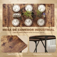 HOMCOM Mesa de Comedor Rectangular para 6-8 Personas Estilo Industrial con Patas de Metal 180x80x75,5 cm Marrón Rústico(m-5)