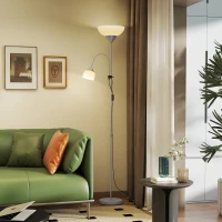 HOMCOM LED Floor Lamp for Living Room, 180cm Tall Standing Lamp, Mother and Child Uplighter with Adjustable Gooseneck, 3000K/4500K/6500K Colour Temperatures, Silver Tone(m-2)