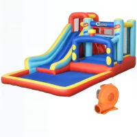 Outsunny Castello Gonfiabile per Bambini 3-8 Anni con Trampolino, Scivolo e Piscina, 435x245x200cm(m-1)