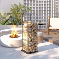 Outsunny Suporte para Lenha Metálico para Lareira com Base Elevada Capacidade de 100 kg 33x33x110 cm Preto(m-9)