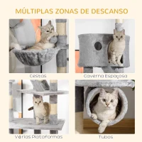 PawHut Arranhador para Gatos do Chão ao Teto de 240-260 cm com Altura Ajustável Múltiplas Plataformas Caverna e Rampas Cinza(m-5)