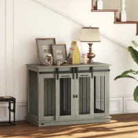 PawHut Dog Crate Furniture for Large Dogs, Double Dog Cage for Small Dogs, with Divider - Grey(m-10)