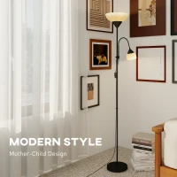 HOMCOM LED Floor Lamp for Living Room, 180cm Tall Standing Lamp, Mother and Child Uplighter with Adjustable Gooseneck, 3000K/4500K/6500K Colour Temperatures, Black(m-5)