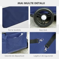 PawHut Cărucior Pliabil pentru Câini de Talie Mică cu Intrare la 45°, Geantă și Pernă, 53x45x28 cm, Albastru(m-7)