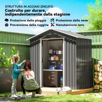 Outsunny Casetta da Giardino con Doppia Porta Scorrevole, 4 Prese d'Aria e Sistema di Blocco, Grigio(m-4)
